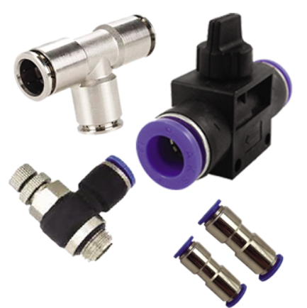 Air Flow Control Valve with Push To Connect Fitting, In Line Speed Controller